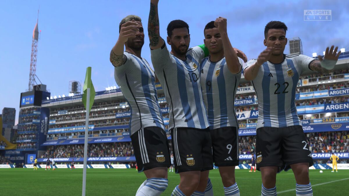 Capturas de imagen de la representación de los jugadores del seleccionado argentino en el videojuego Fifa 23.