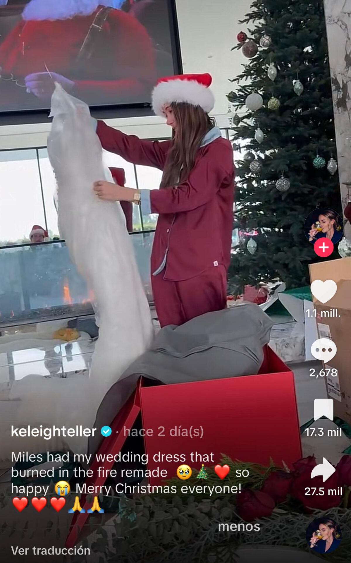 La emoción de Keleigh al ver la réplica de su vestido de novia que le regaló su esposo Miles Teller (Captura de pantalla)