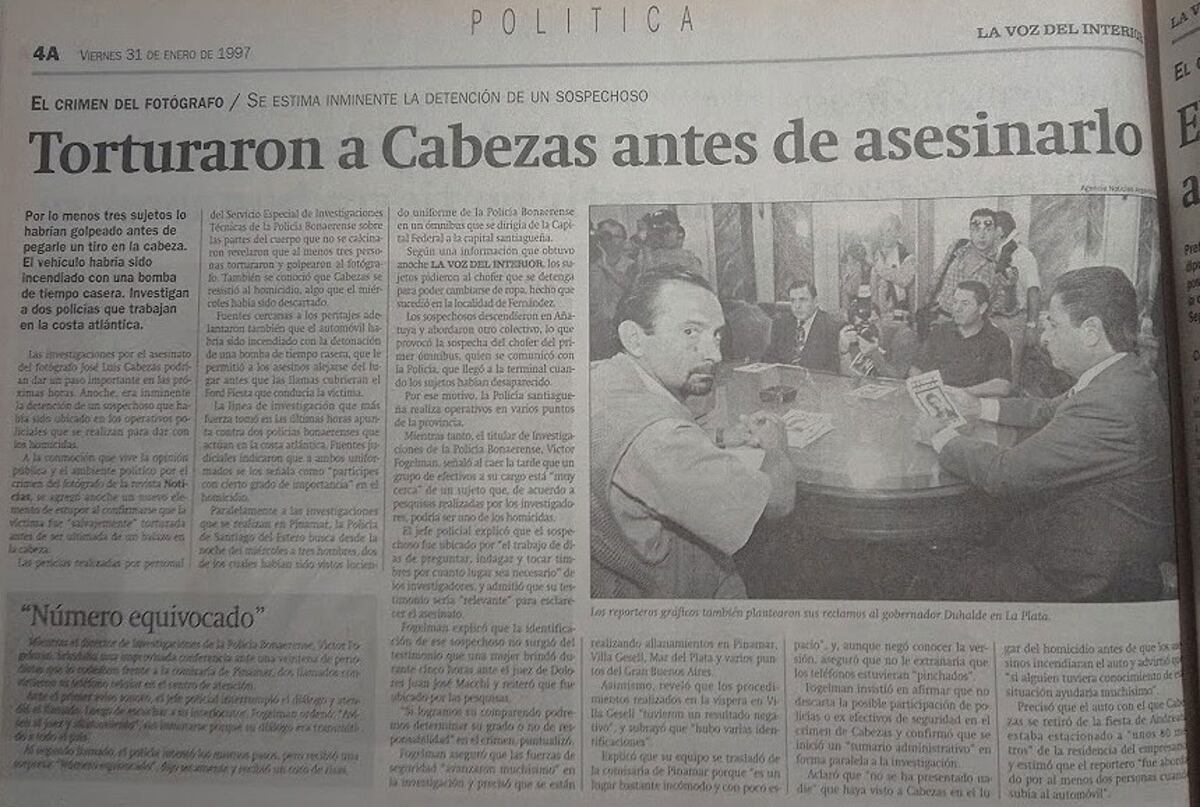 Caso Cabezas. La nota que publicó La Voz el 31 de enero de 1997. (Archivo)