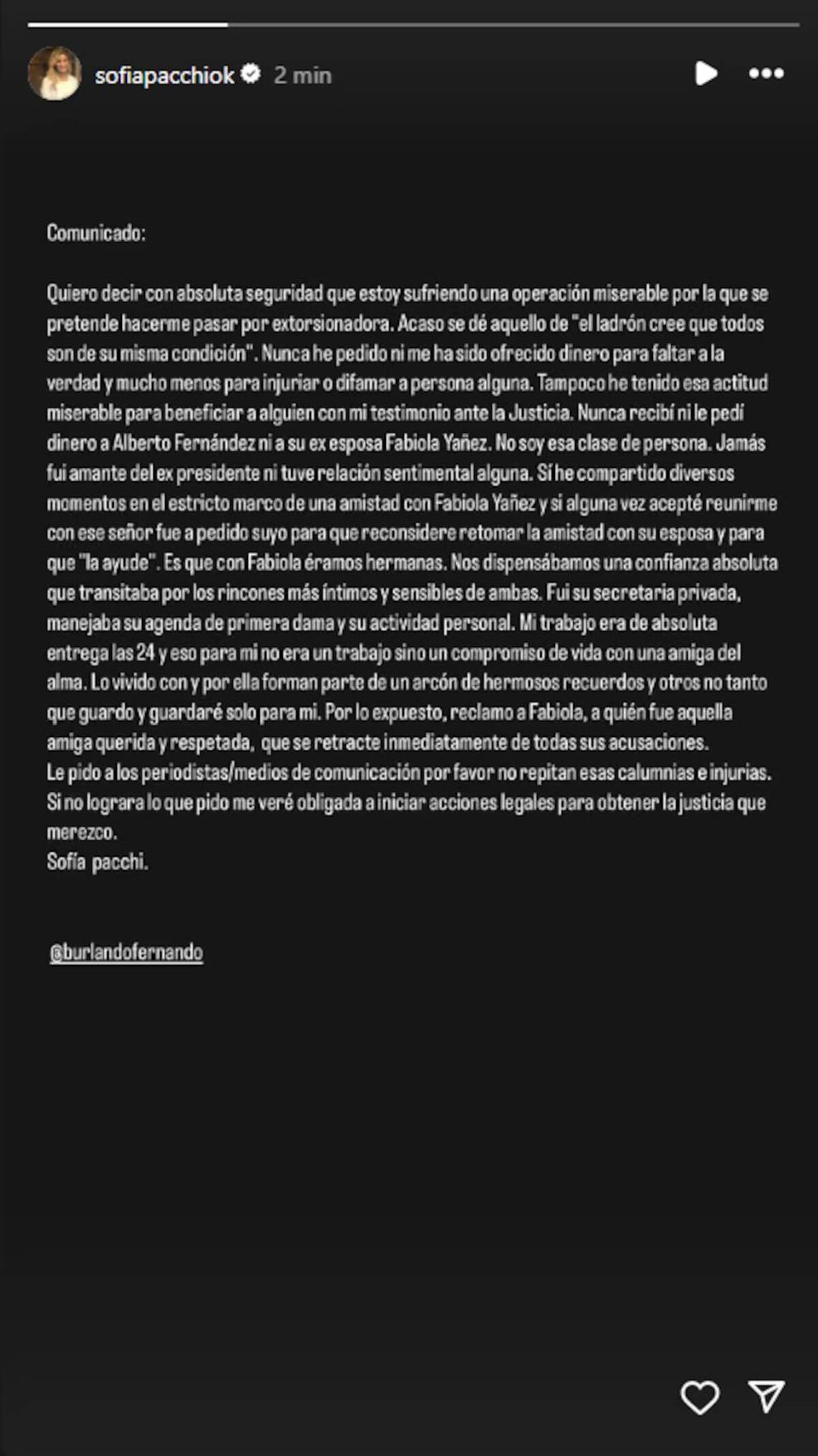 Sofía Pacchi rompió el silencio: “Nunca fui amante de Alberto Fernández” (Captura de pantalle)