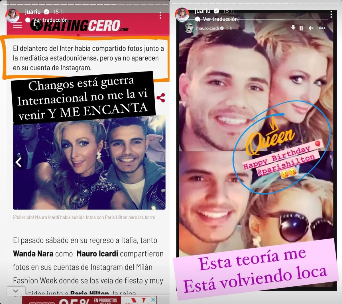 París Hilton, una ¿amiga? de Mauro icardi (Capturas de pantalla)