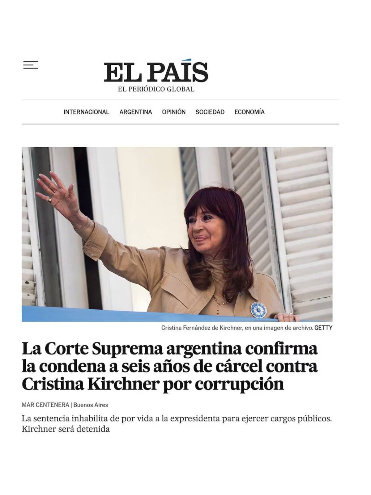 Condena firme contra Cristina Kirchner: la noticia en los diarios del mundo