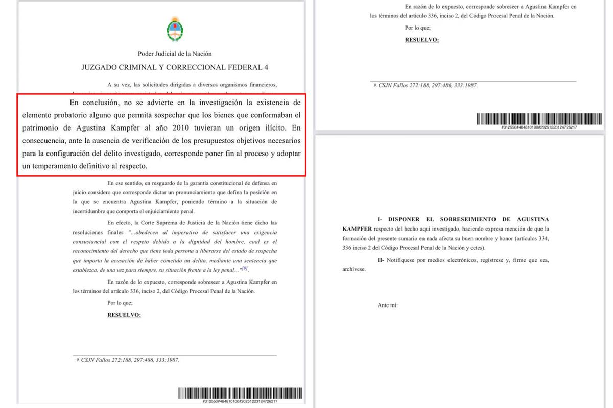 Agustina Kämpfer fue sobreseída: el documento que lo prueba. (Foto: web)