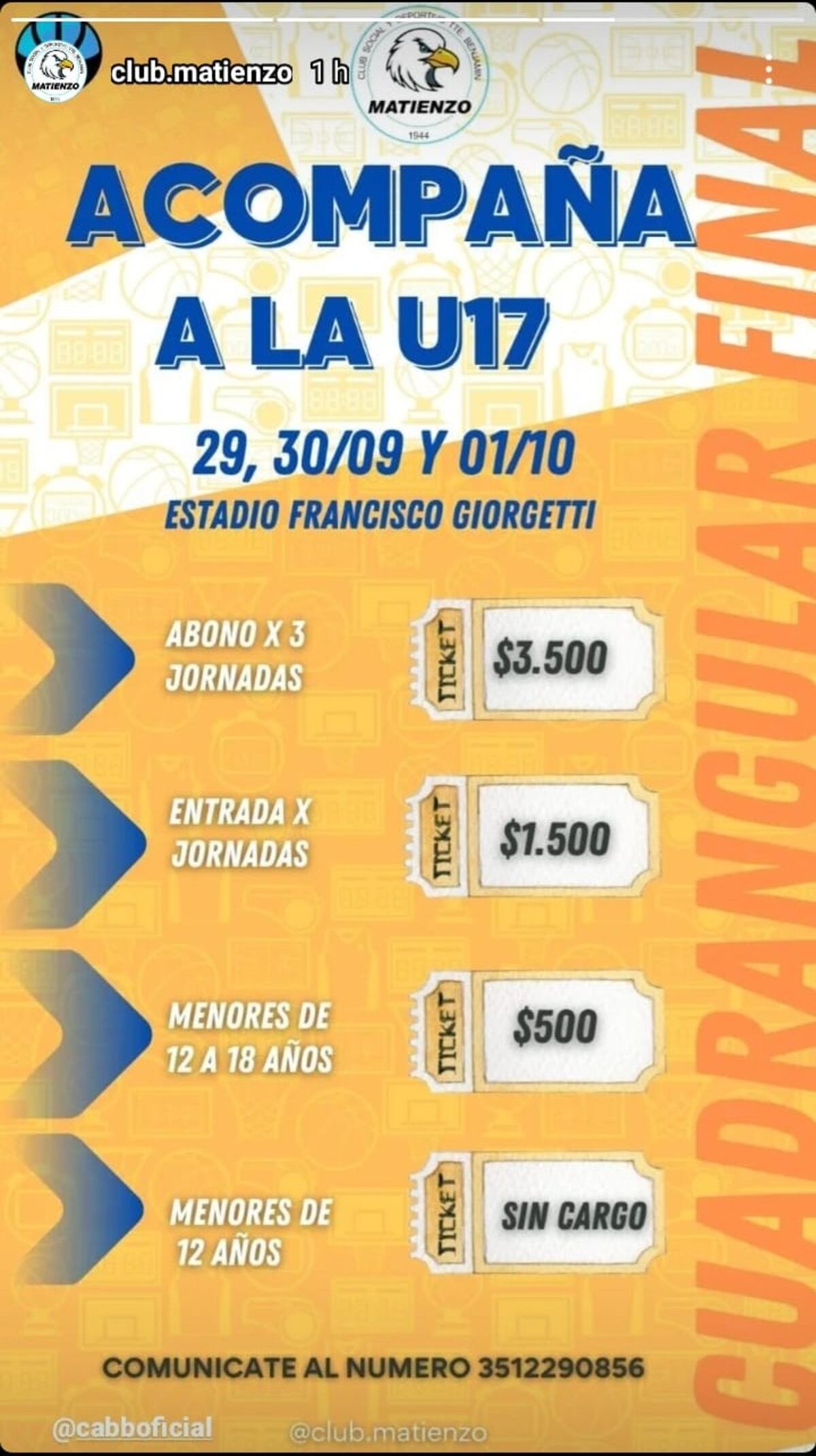 El precio de las entradas para el Final 4 de la Liga Federal U17 a jugarse en Córdoba entre el viernes y el domingo.
