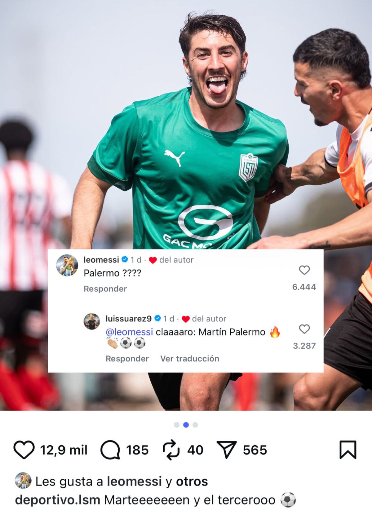 Martín Parodi y los comentarios de Messi y Suárez (Instagram)