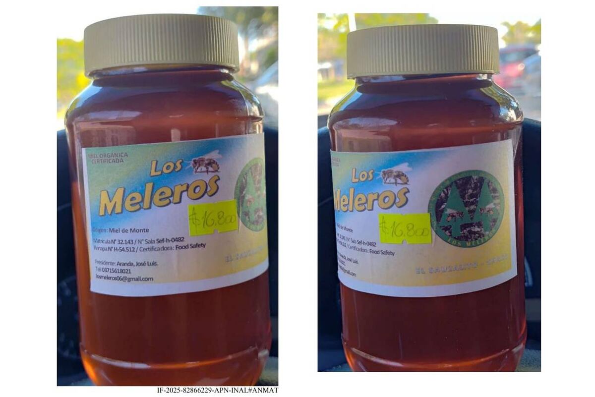 Salud. La “Miel orgánica certificada marca Los Meleros" que Anmat prohibió. (Anmat)