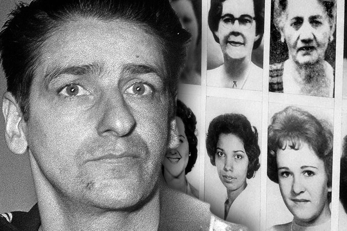 Albert Henry de Salvo, con las fotos de sus víctimas de fondo.