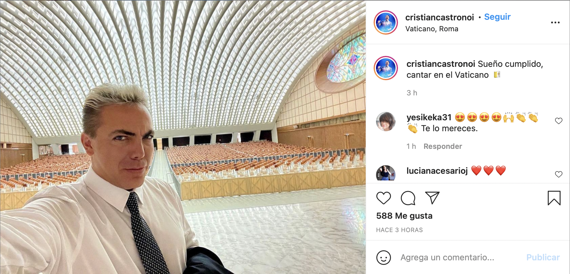 Cristian Castro cantó para el Papa en el Vaticano