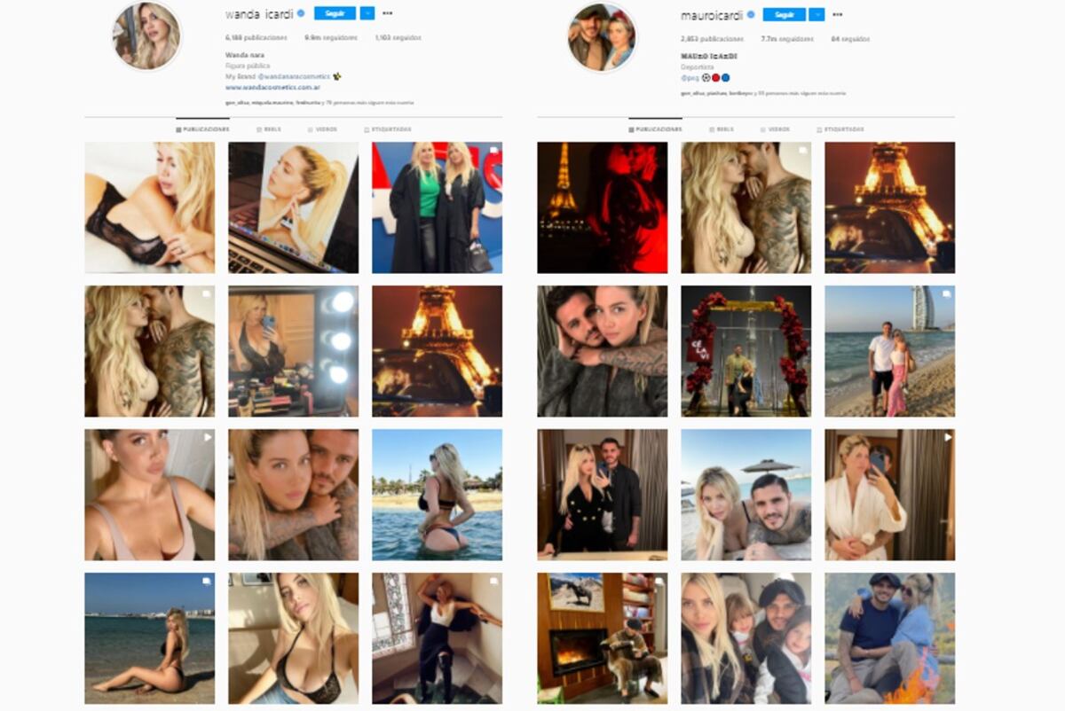 Las cuestas de Instagram de Wanda Nara y Mauro Icardi. (Instagram)