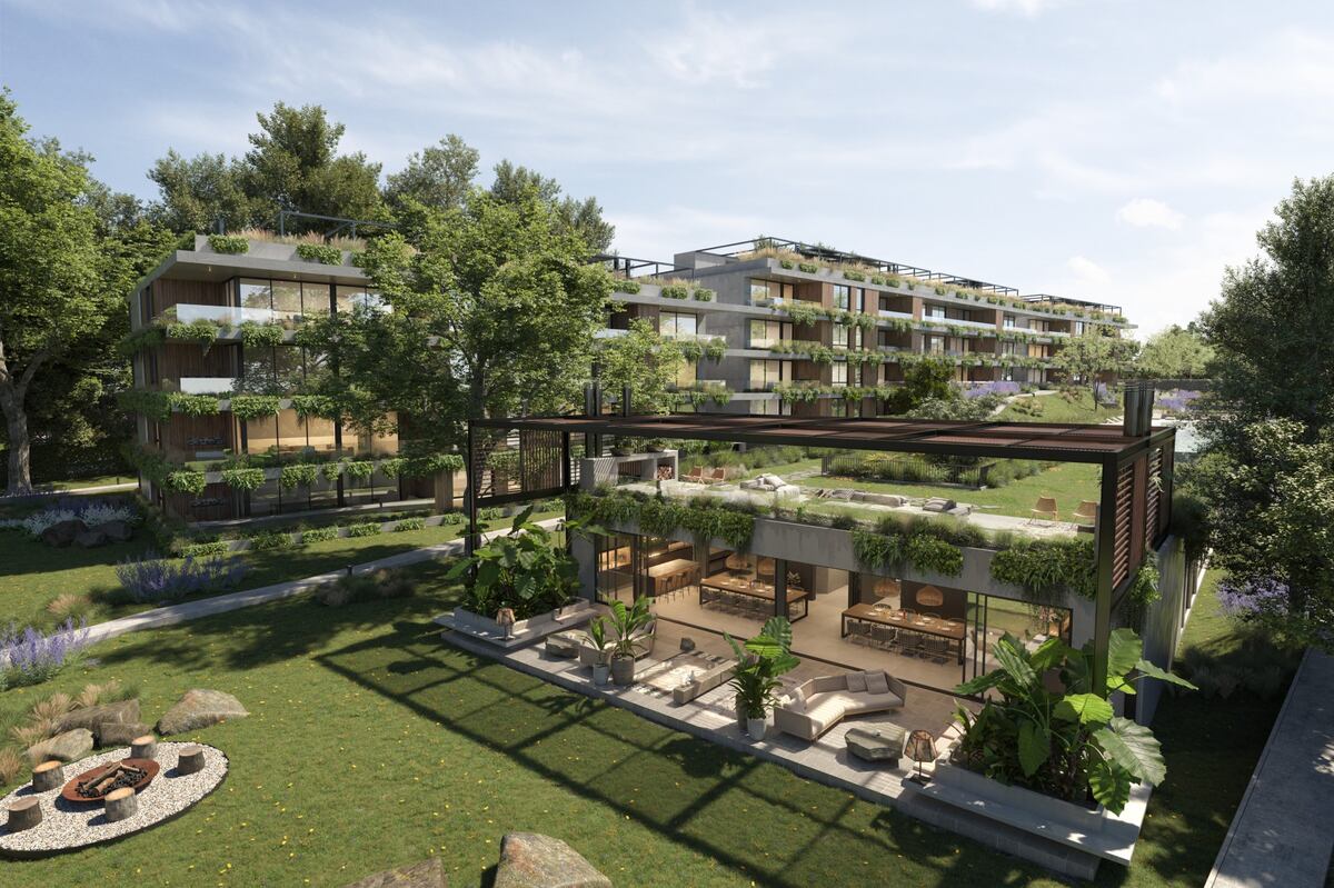El complejo Furó incluye 8.500 m2 de espacios verdes y parque. (Render gentileza Furó)
