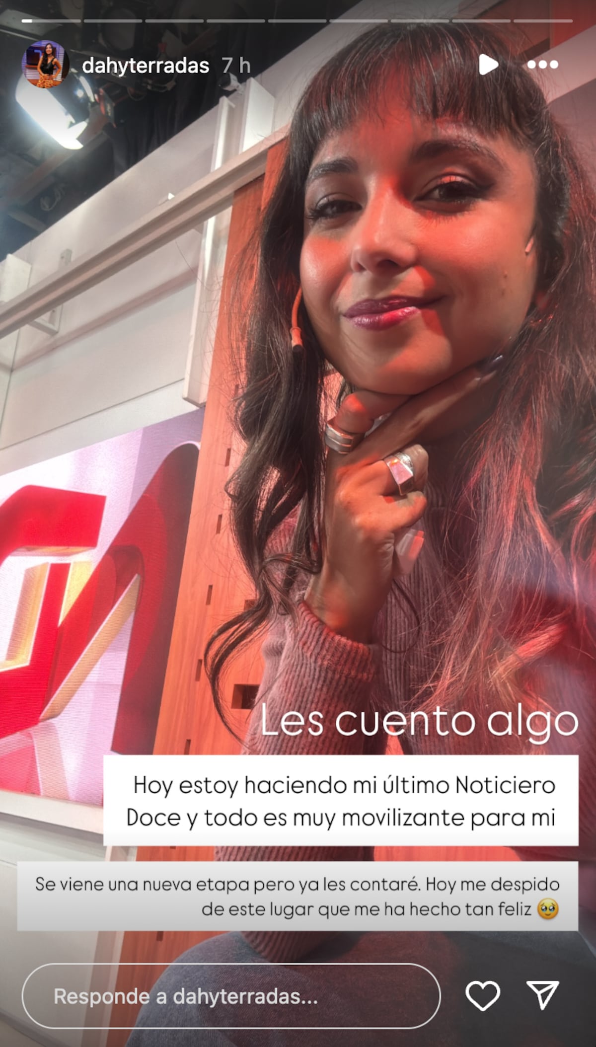 La publicación de Dahyana Terradas antes de su última participación en el Noticiero Doce. (Foto: Captura de pantalla)