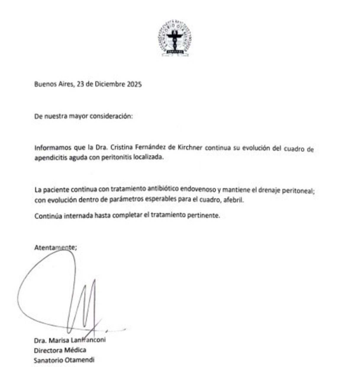 Nuevo parte médico de Cristina Kirchner: cómo sigue la salud de la expresidenta