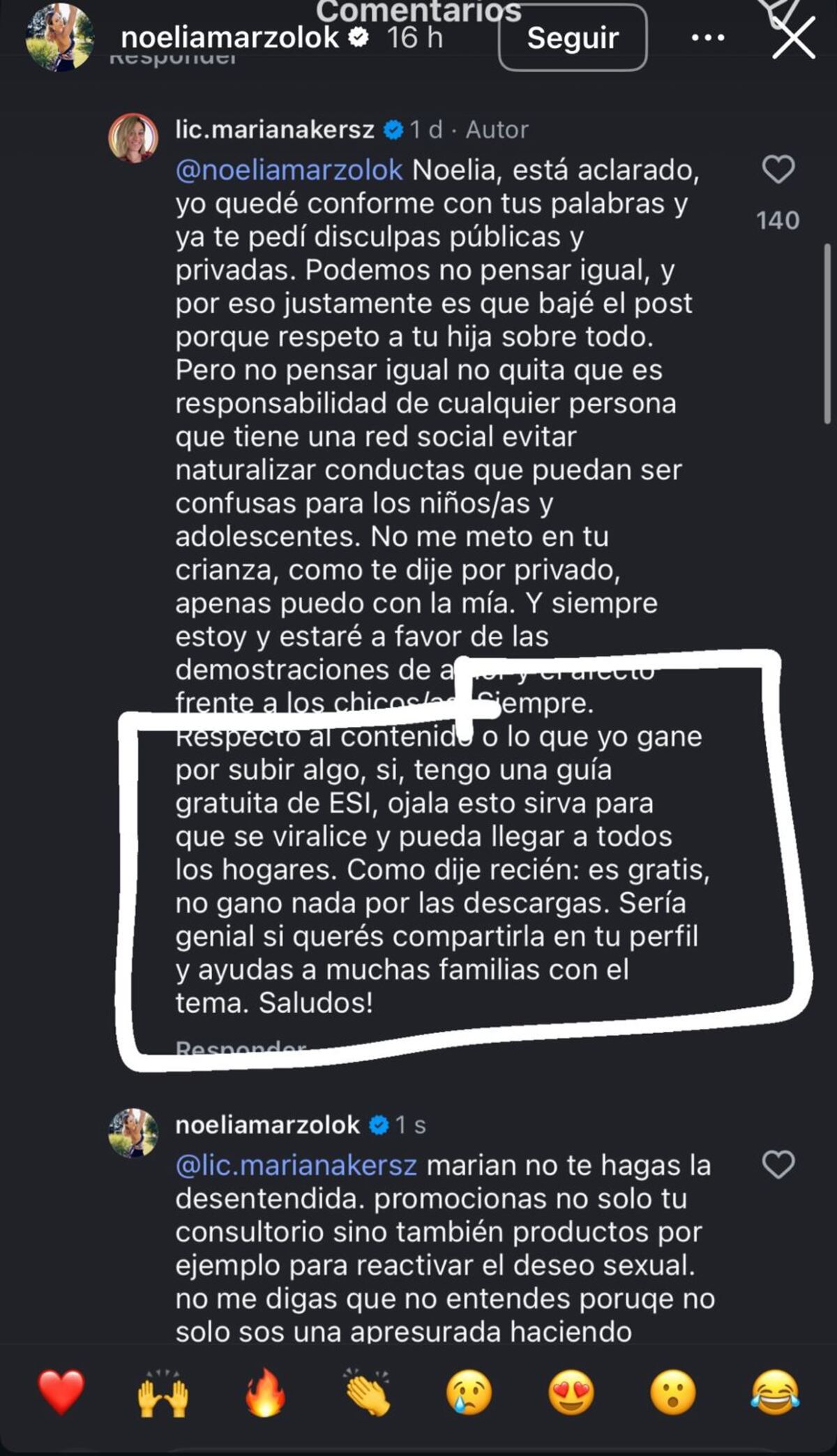 Noelia Marzol y su cruce con una psicóloga