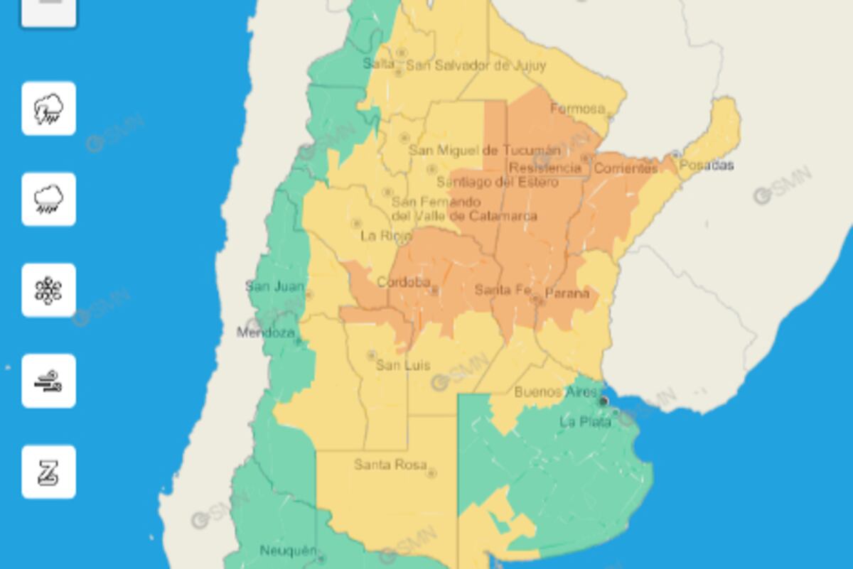 Alerta por tormentas para este jueves 16 de febrero. (SMN)