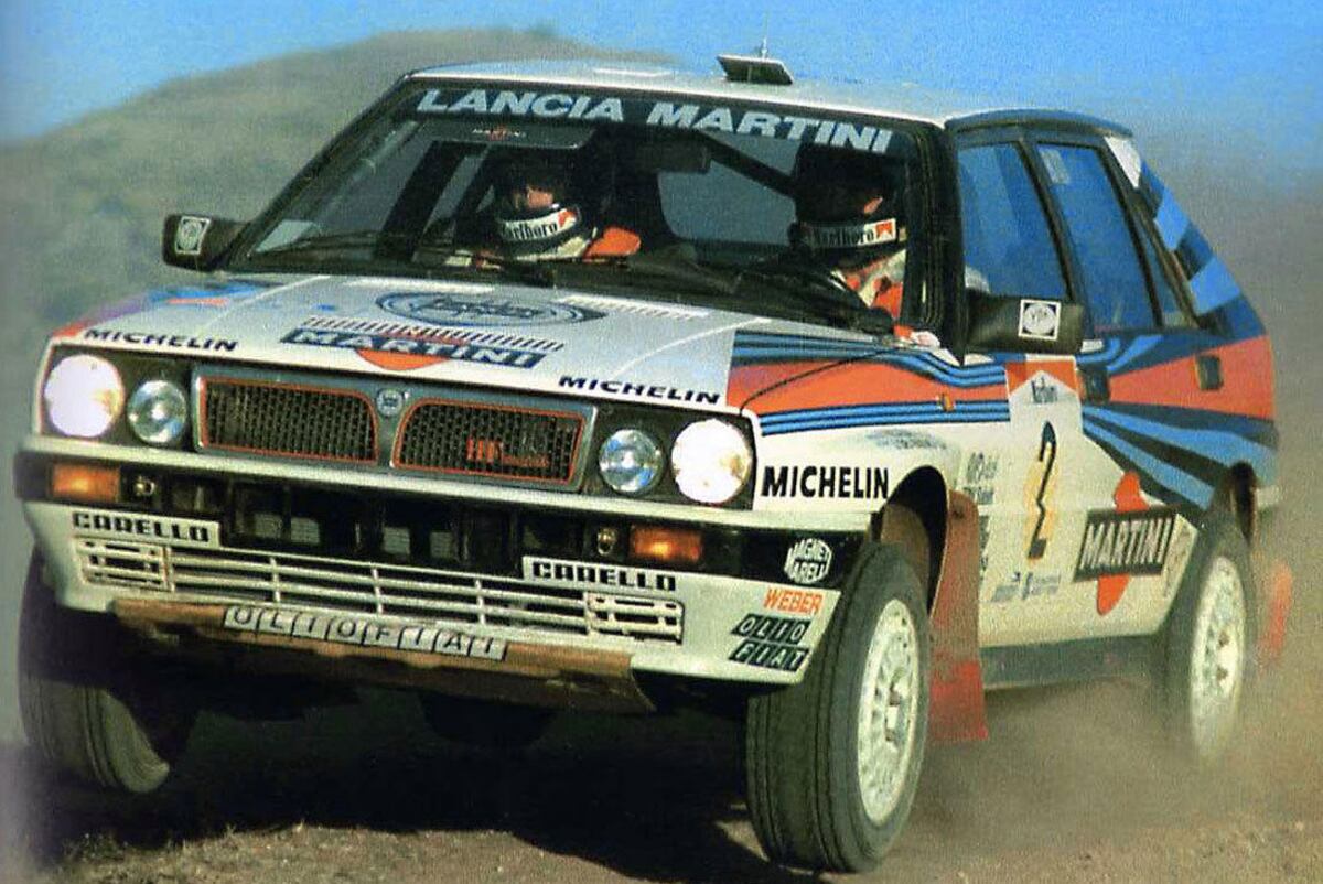 El gran salto. Sobre el Lancia Delta Integrale, con el que ganó el octavo Rally de Argentina de 1988 y desde Mina Clavero, saltó a la consideración mundial. (La Voz / archivo)
