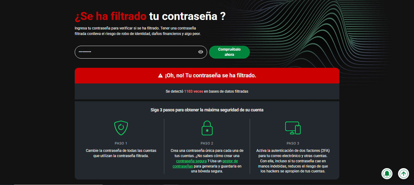 Captura de pantalla de una prueba con la herramienta de Cybernews. (Gentileza)