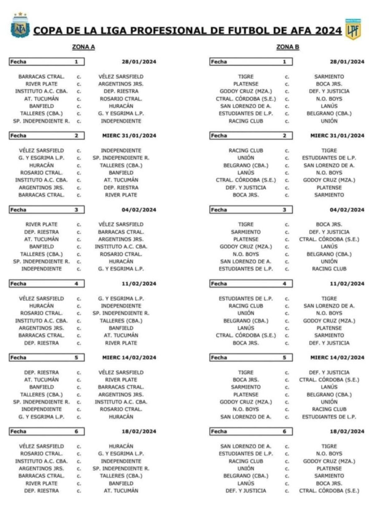 Así quedó el fixture para la Copa de la Liga (Foto: Captura Vermouth Deportivo).