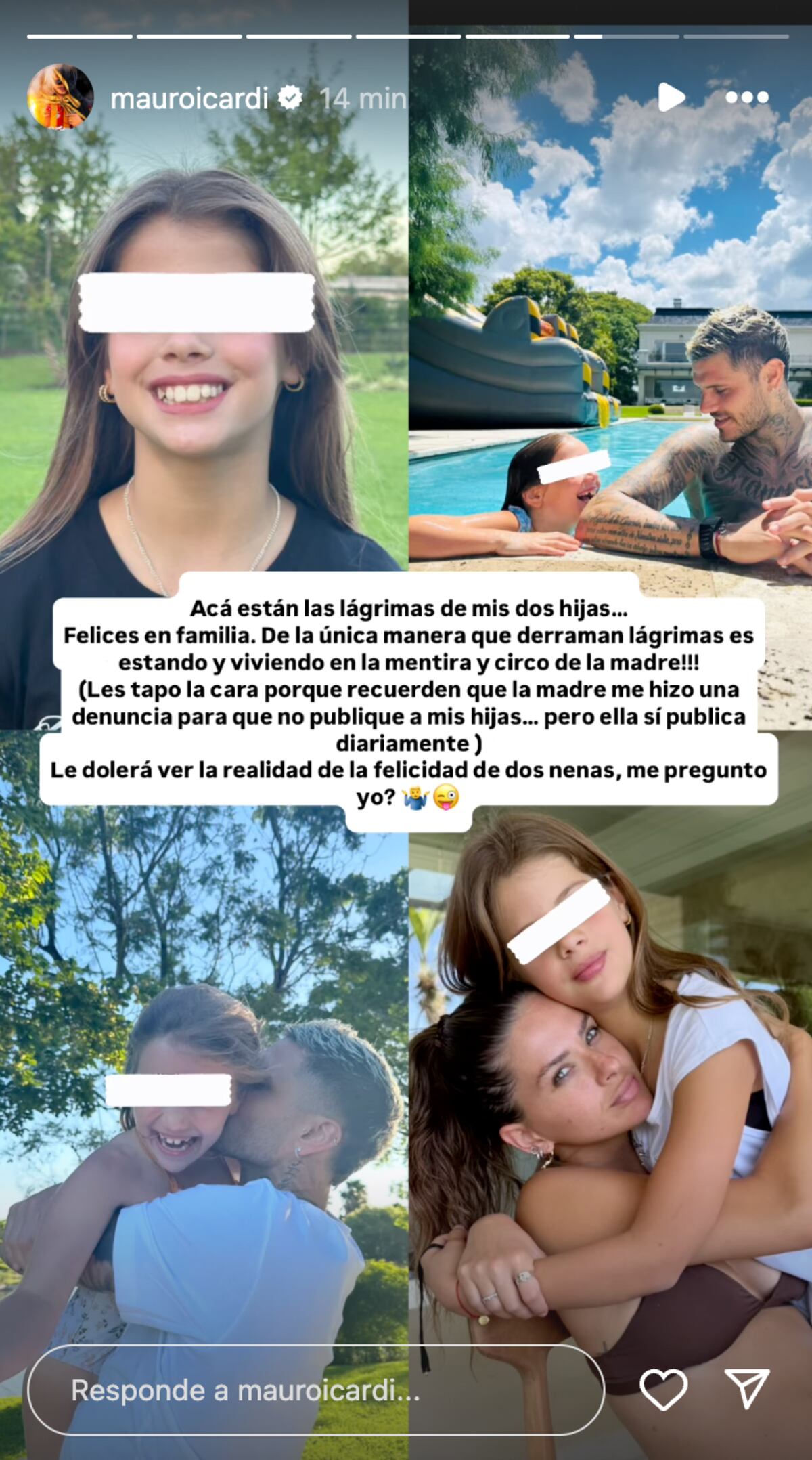 Así terminó Mauro Icardi su descargo contra Wanda Nara, mostrando fotos de sus hijas con "la China" Suárez. (Foto: captura de pantalla)