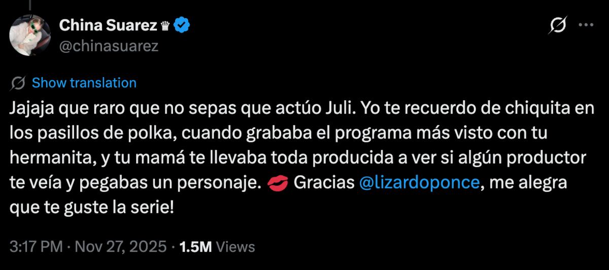 La respuesta de la China Suárez a Juli Poggio. (Foto: captura de pantalla)