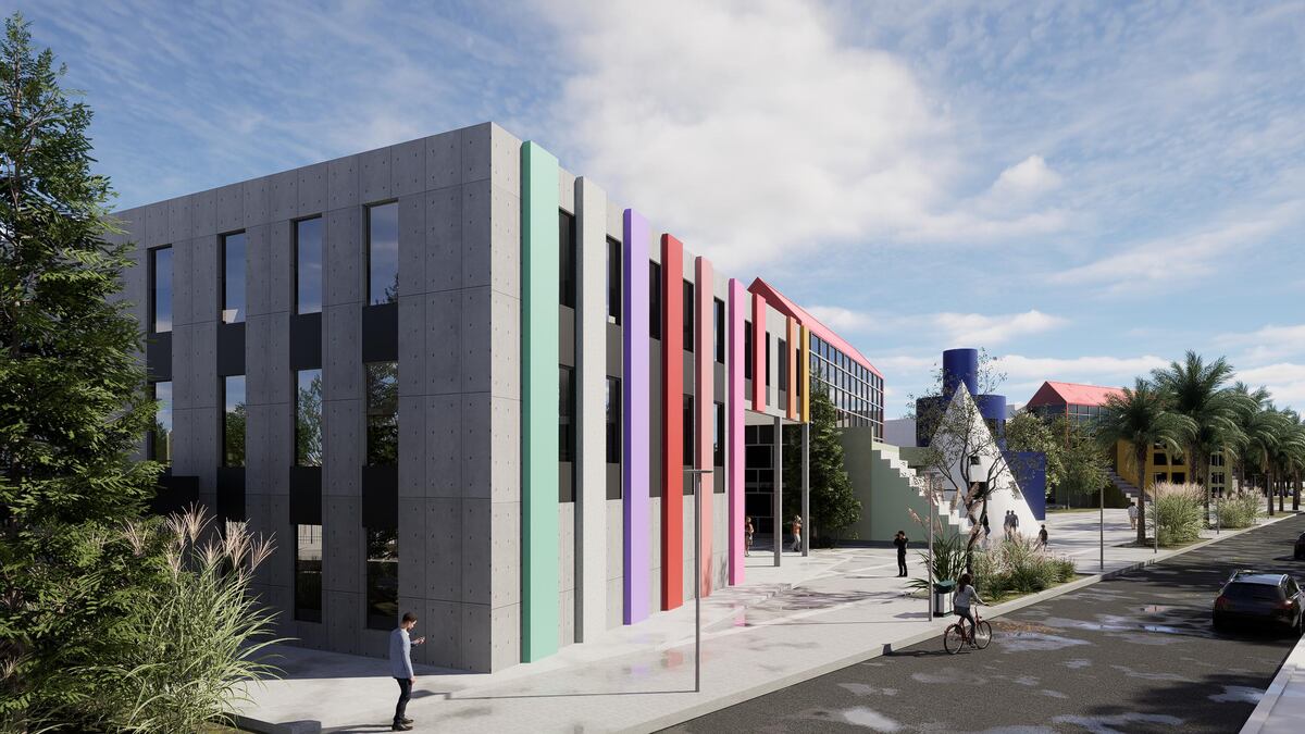 El render muestra el diseño de la nueva sede de la Universidad Provincial en Villa El Libertador, integrada al CPC del barrio y pensada para albergar aulas híbridas, biblioteca y espacios administrativos. (Gobierno de Córdoba)