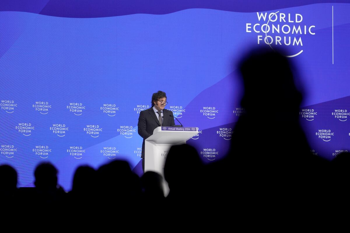 El presidente Javier Milei, en su exposición en el Foro Económico de Davos. (AP / Markus Schreiber)