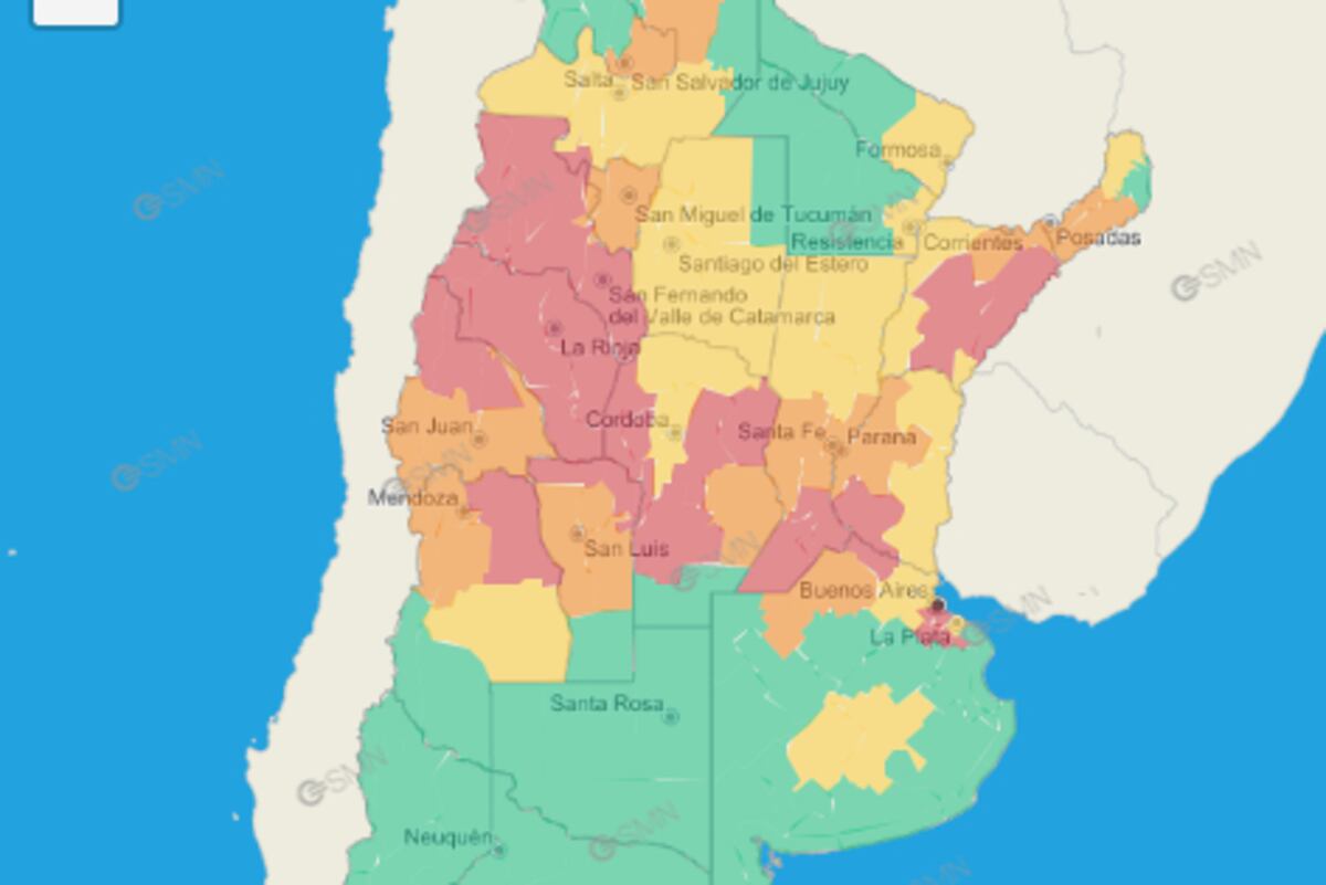 Córdoba. Alerta por temperaturas extremas para este viernes 9 de diciembre. (SMN)
