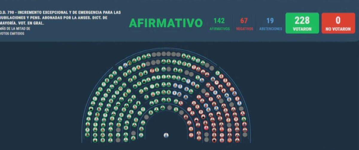 Votación por el incremento excepcional y de emergencia para las jubilaciones y pensiones. (Captura)