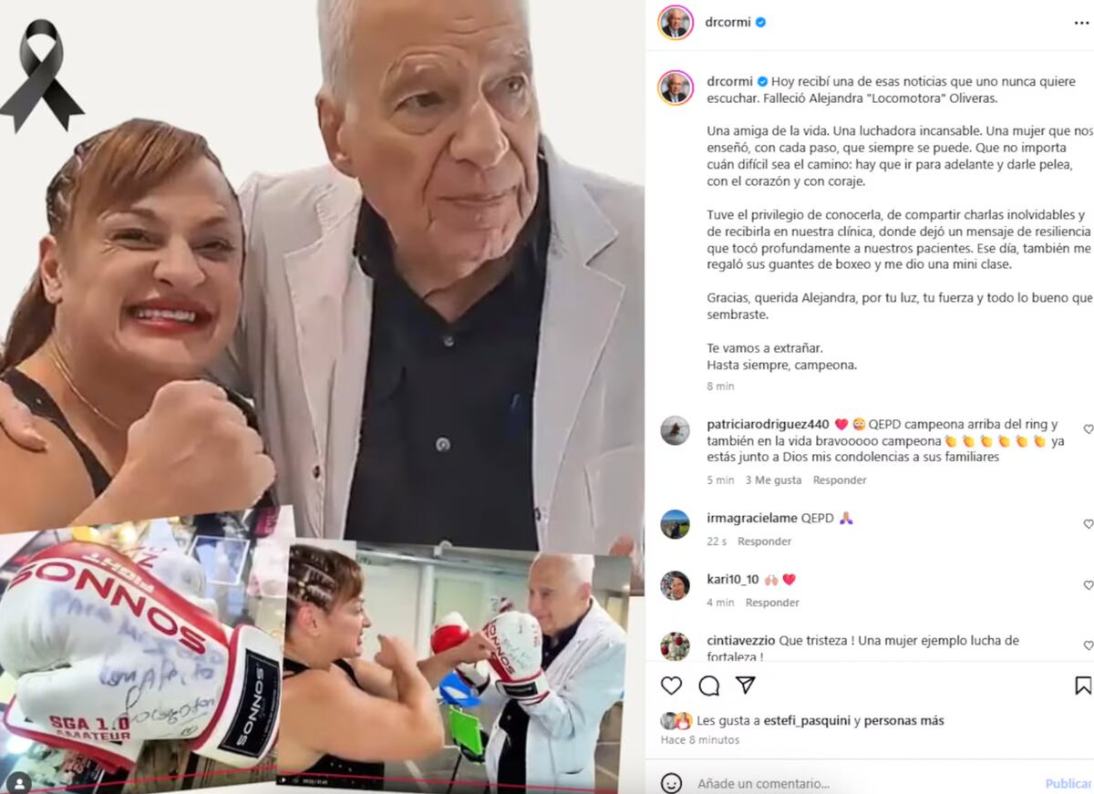 El Dr. Alberto Cormillot despidió a "La locomotora" Oliveras a través de su cuenta de Instagram. (Foto: captura de pantalla)