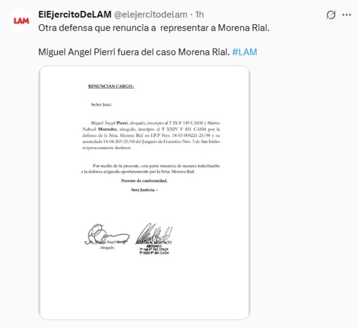 Morena Rial se quedó sin defensa.