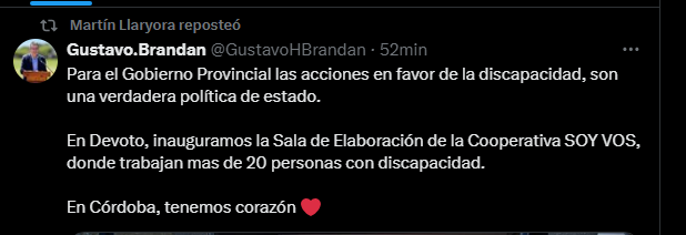 Reposteo del gobernador Martín Llaryora. (Captura)