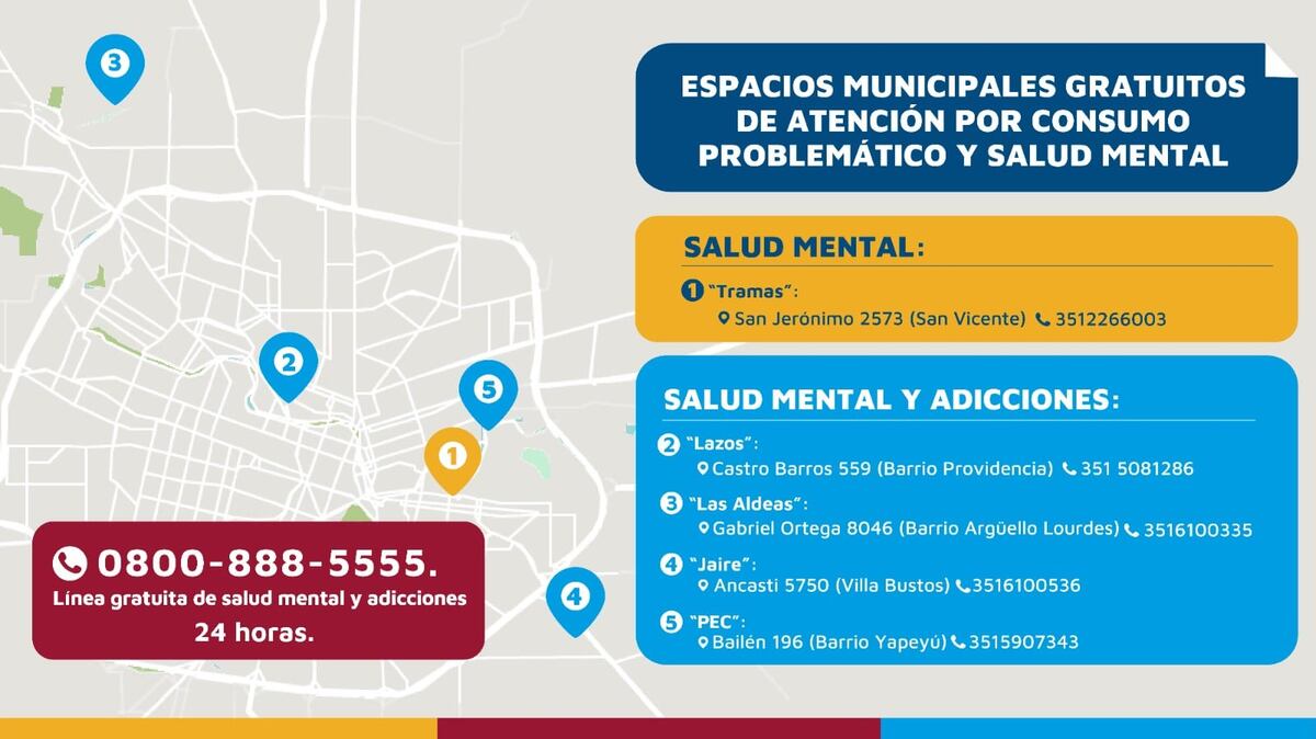 Espacios municipales gratuitos de atención por consumo y salud mental.
