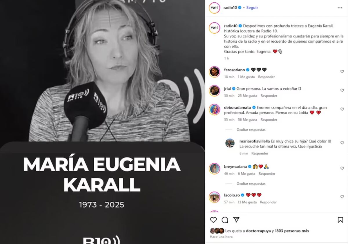 La publicación de Radio 10 para despedir a María Eugenia Karall y los comentarios de sus colegas. (Foto: captura de pantalla)