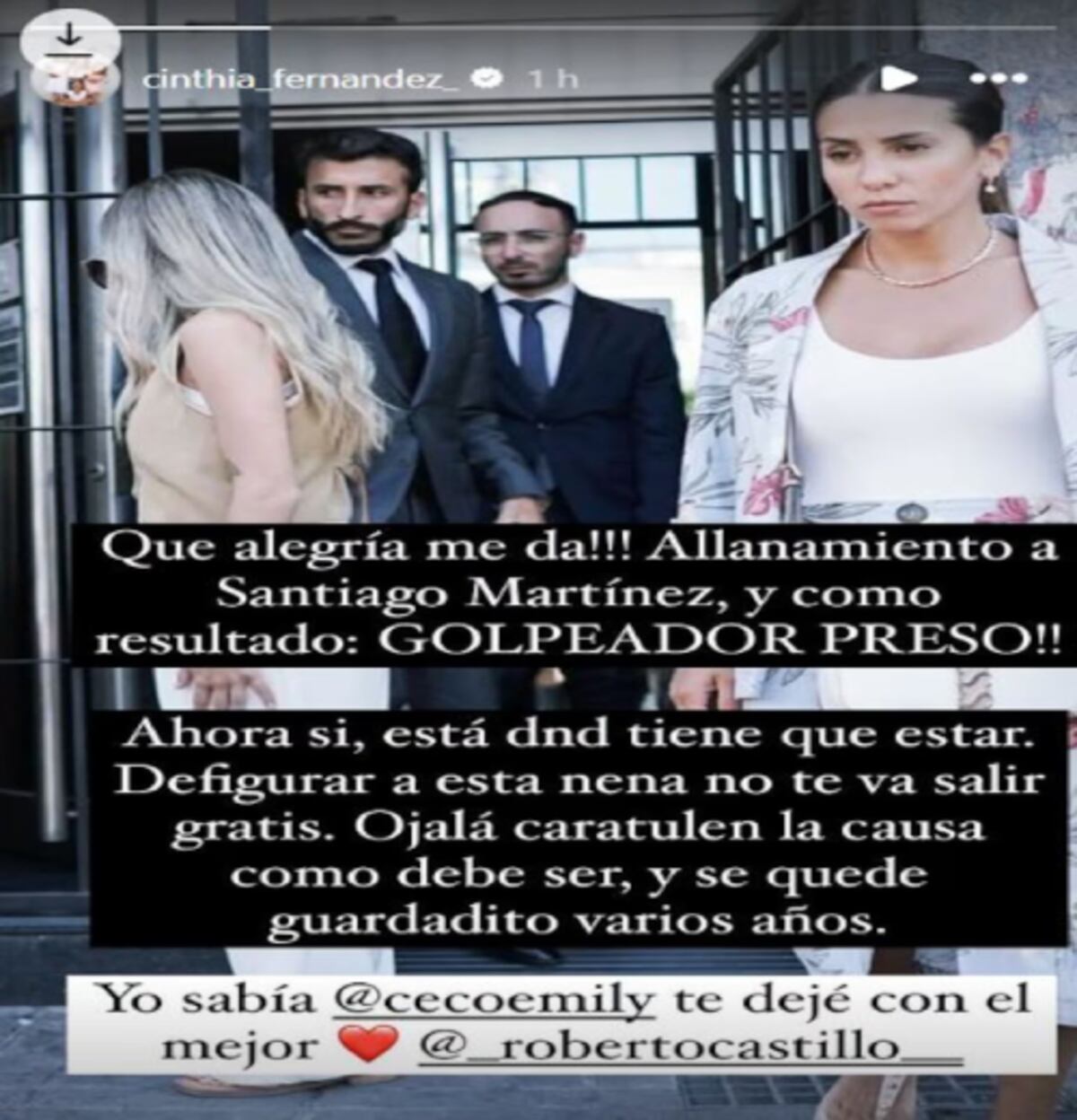 La imagen que publicó Cinthia Fernández, pareja del abogado Roberto Castillo. (Captura)