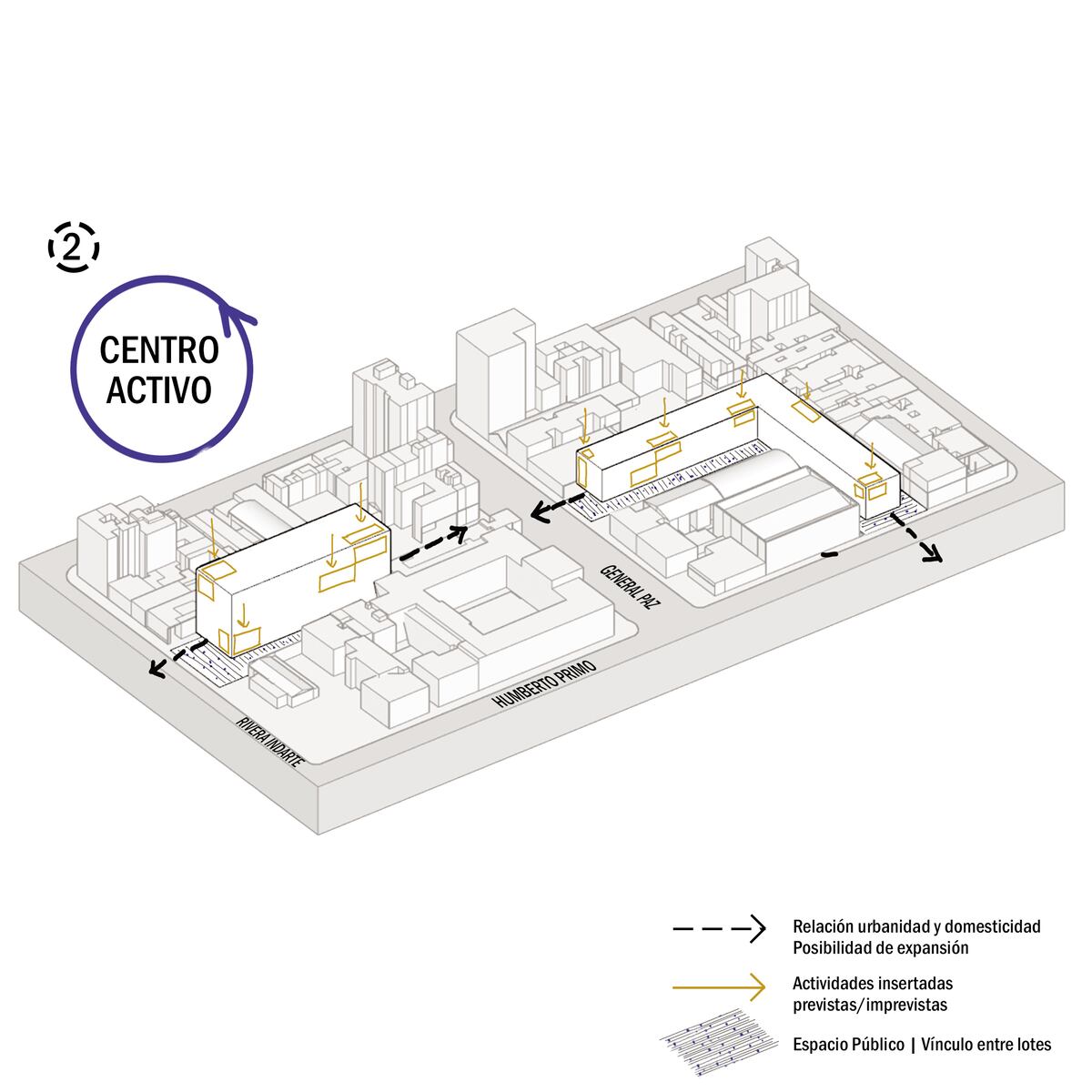 Edificio Híbrido es un tipo arquitectónico que permite la condensación y mixtura de usos. Sector de intervención 2.