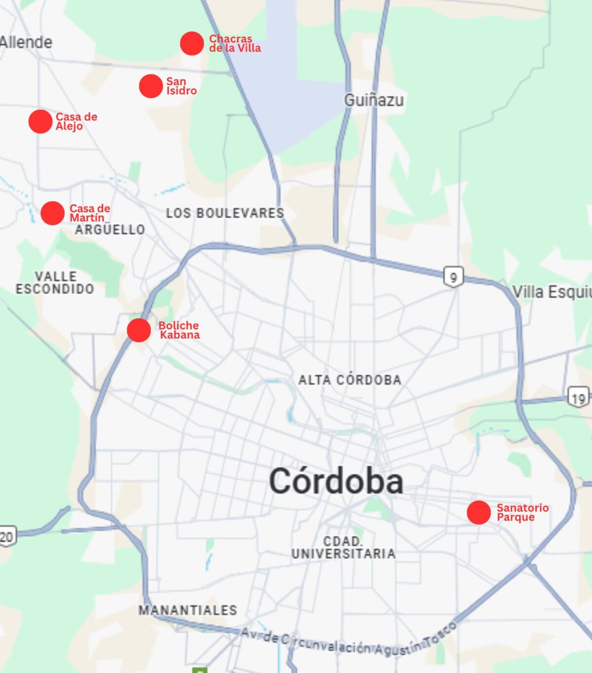 El recorrido de la noche del ataque a Martín Cáceres. (La Voz)