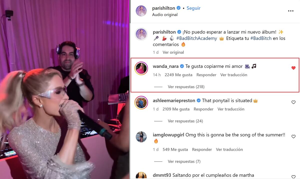 El comentario de Wanda Nara el el video de París Hilton (Captura de pantalla)