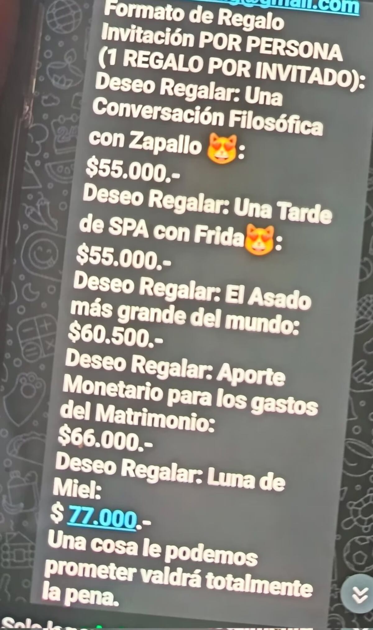 El insólito pedido de los novios. (Gentileza: X / @patyCAlvarez)