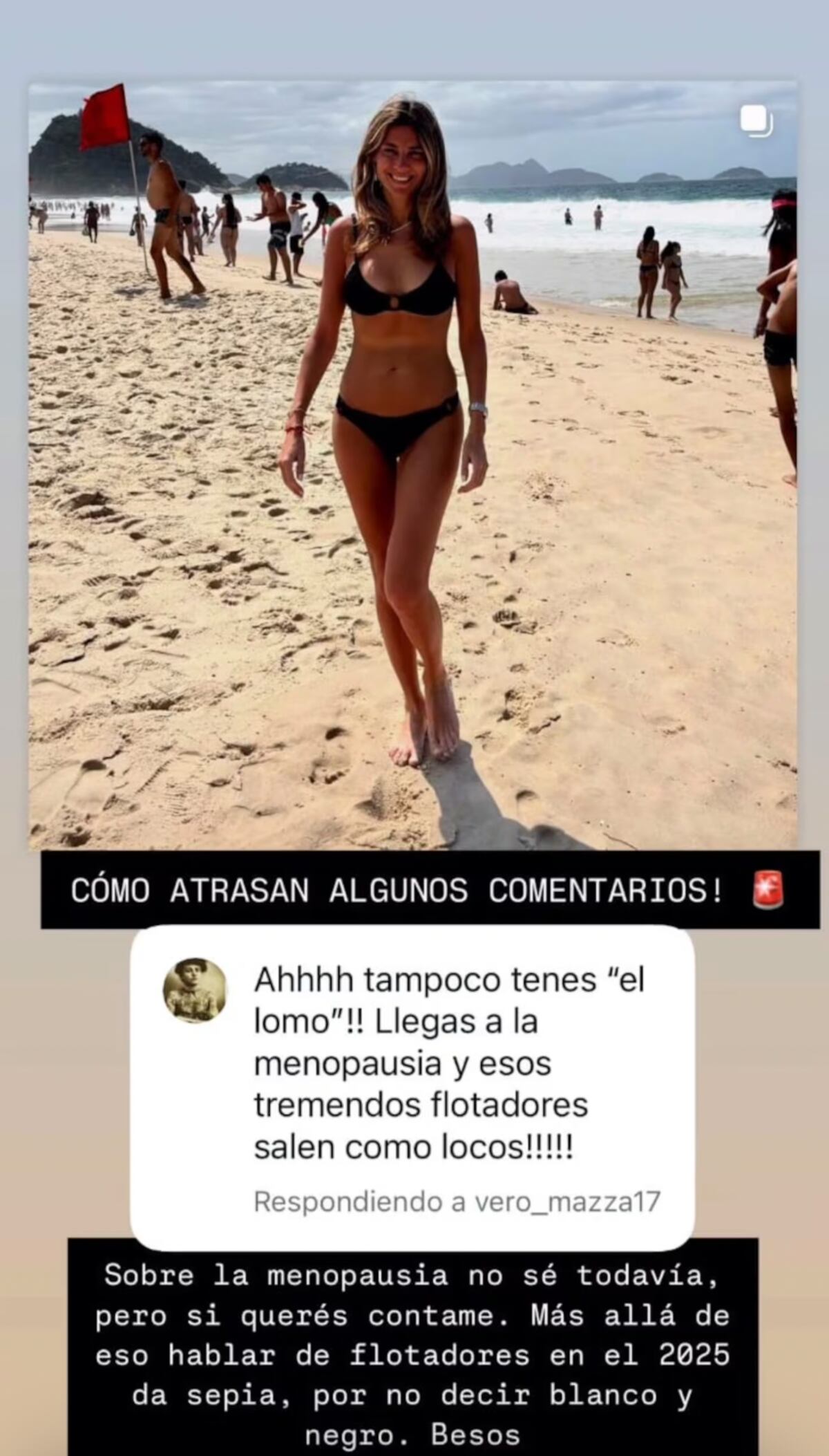 La respuesta de María Belén Ludueña al malintencionado comentario que le dejaron en sus fotos de las vacaciones en la playa. (Foto: Captura de pantalla)