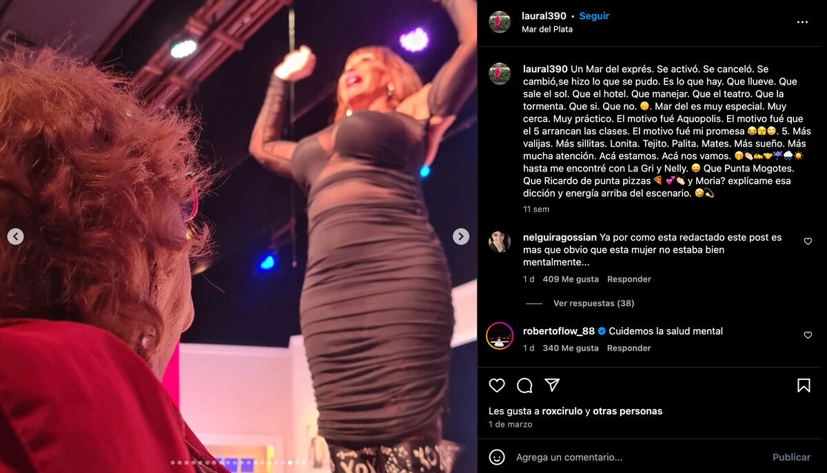 La publicación de Laura Leguizamón en donde elogia a Moria Casán. (Foto: Captura de pantalla)