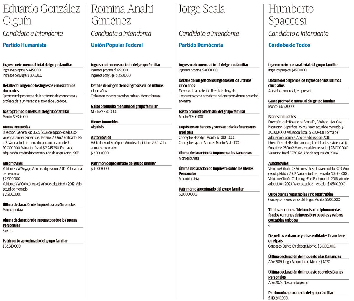 Declaracion jurada de los candidatos a Intendente 2023