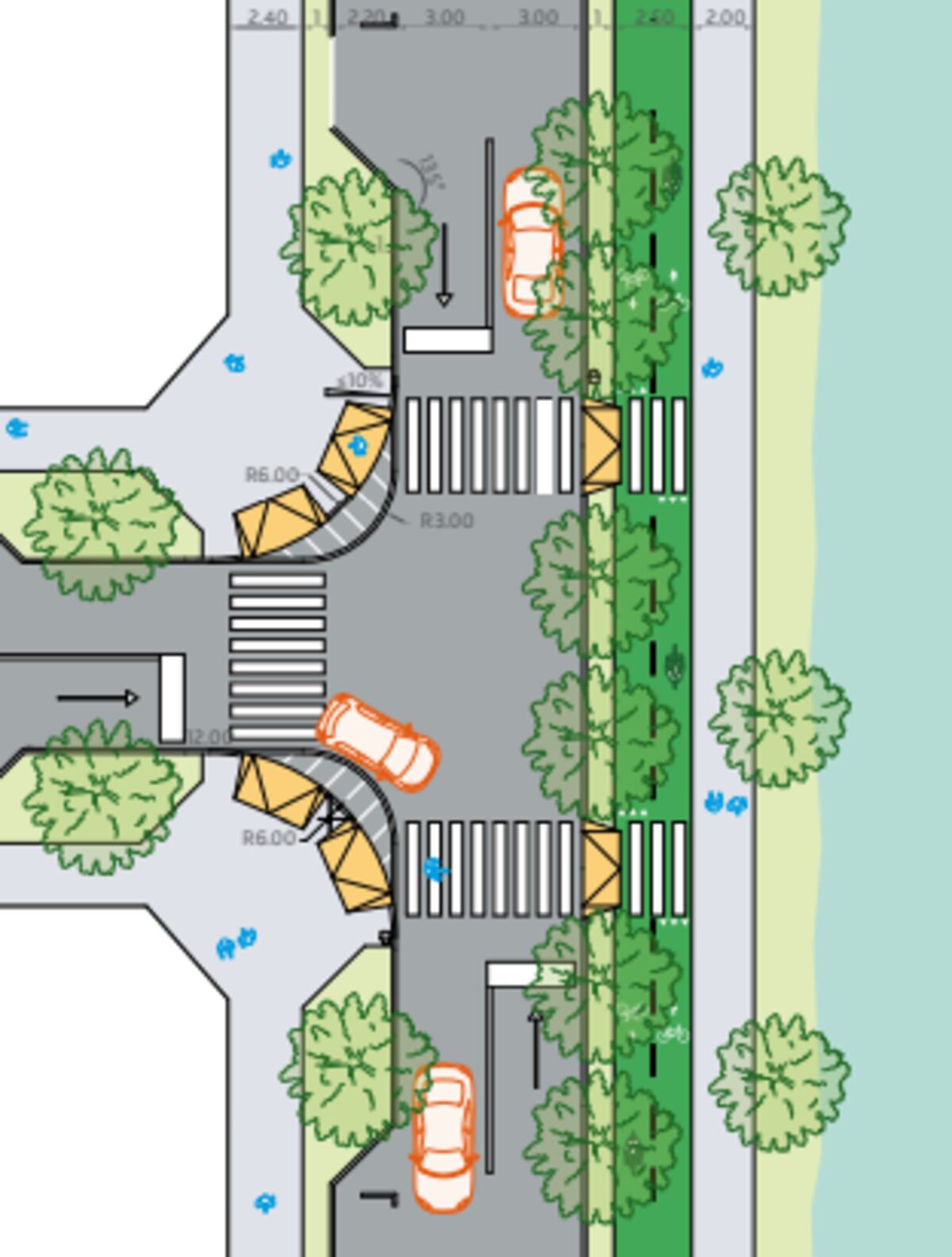 Calle Canal. Integra la infraestructura hidráulica con el espacio público y áreas de recreación junto a los cursos de agua.