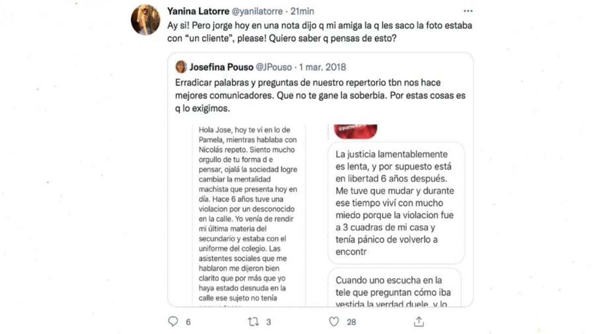 El tuit de Yanina Latorre enfrentando a Josefina Pouso.