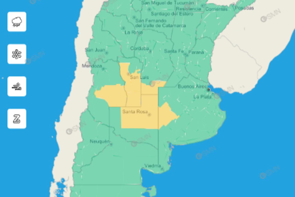 Tormenta. Alerta amarillo para este sábado 19 de noviembre. (SMN)