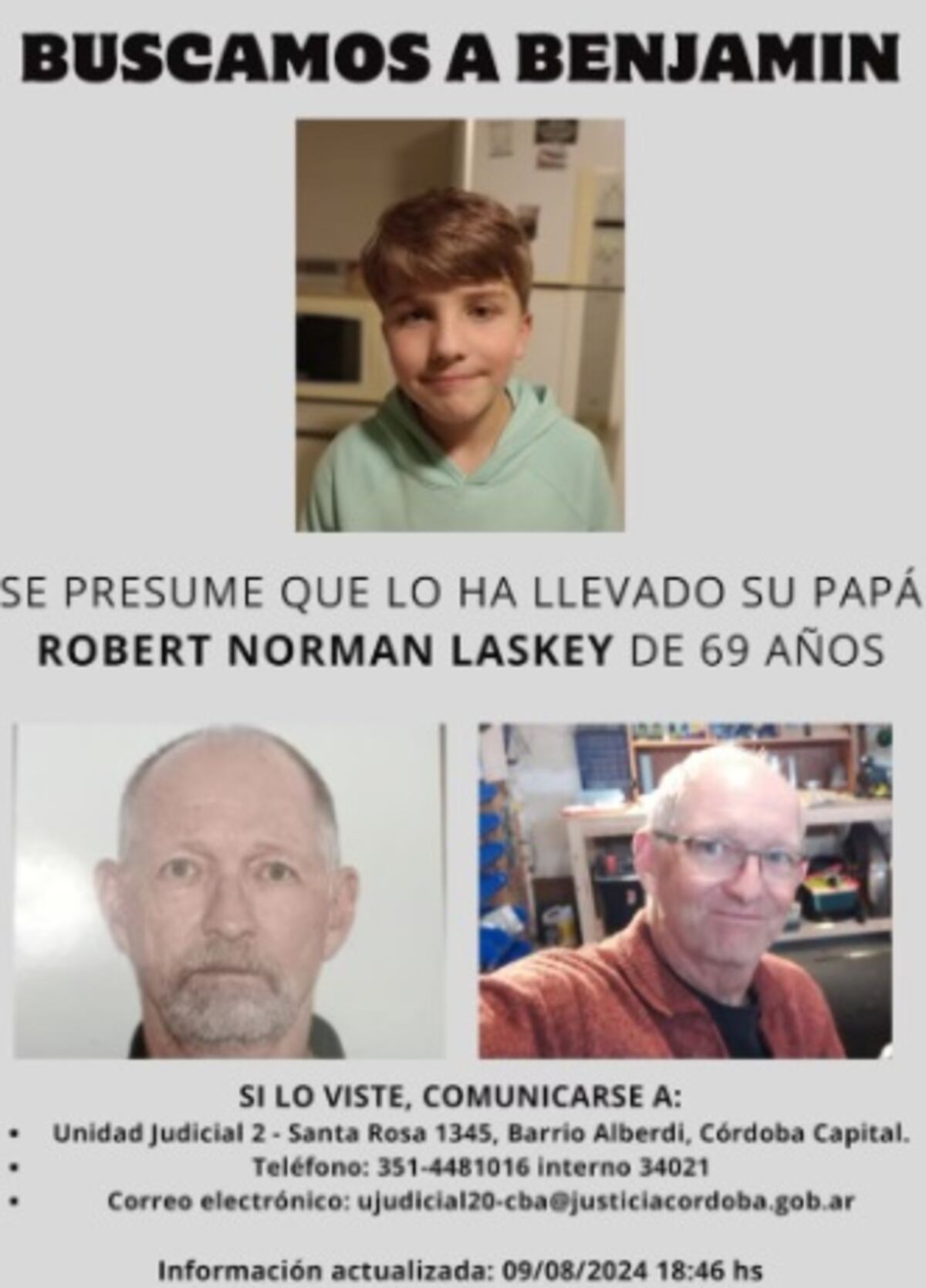 Robert Norman Laskey. Padre de Benjamín, el nene buscado en Córdoba y el país (Gentileza).