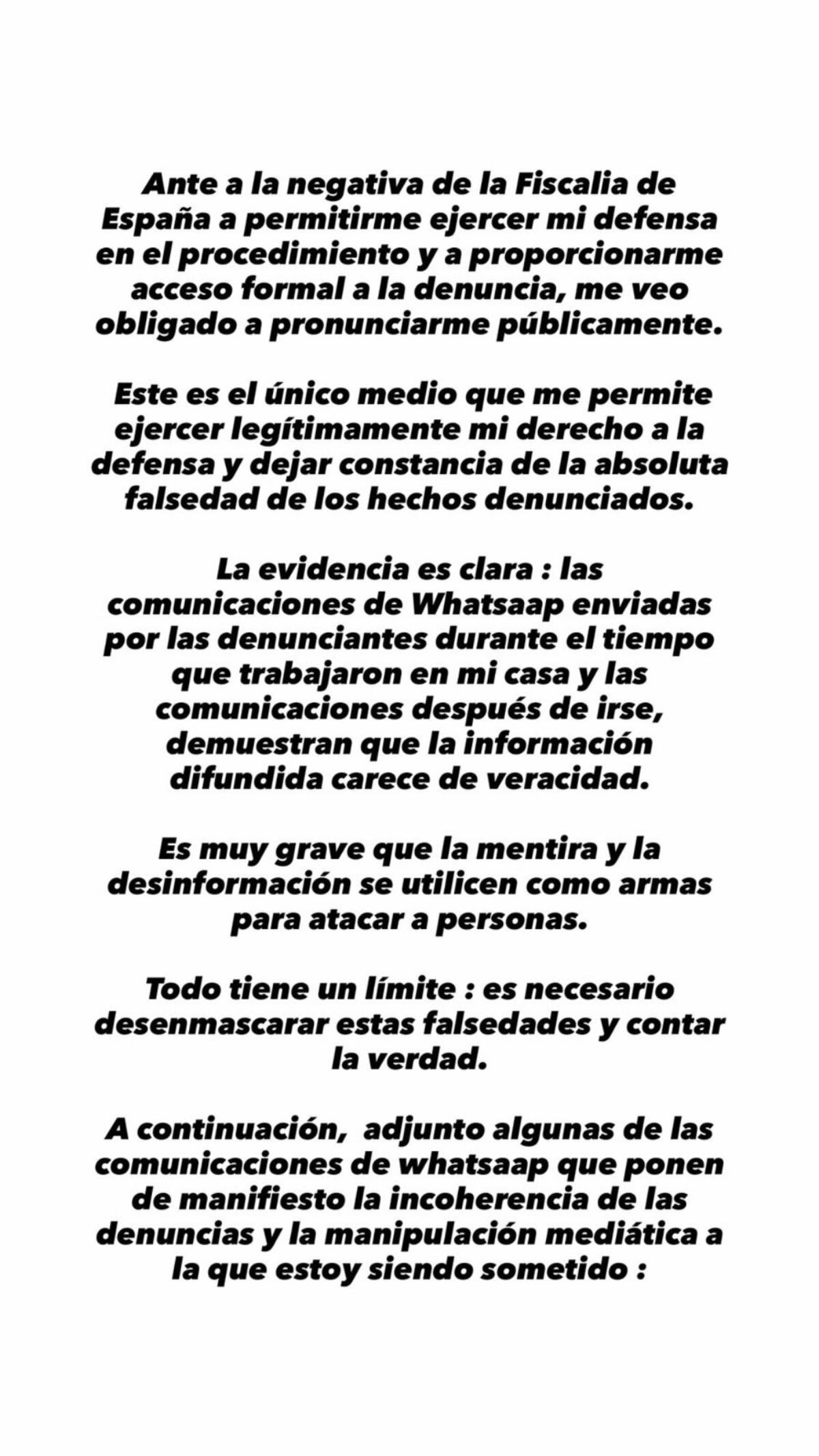 El descargo de Julio Iglesias vía Instagram