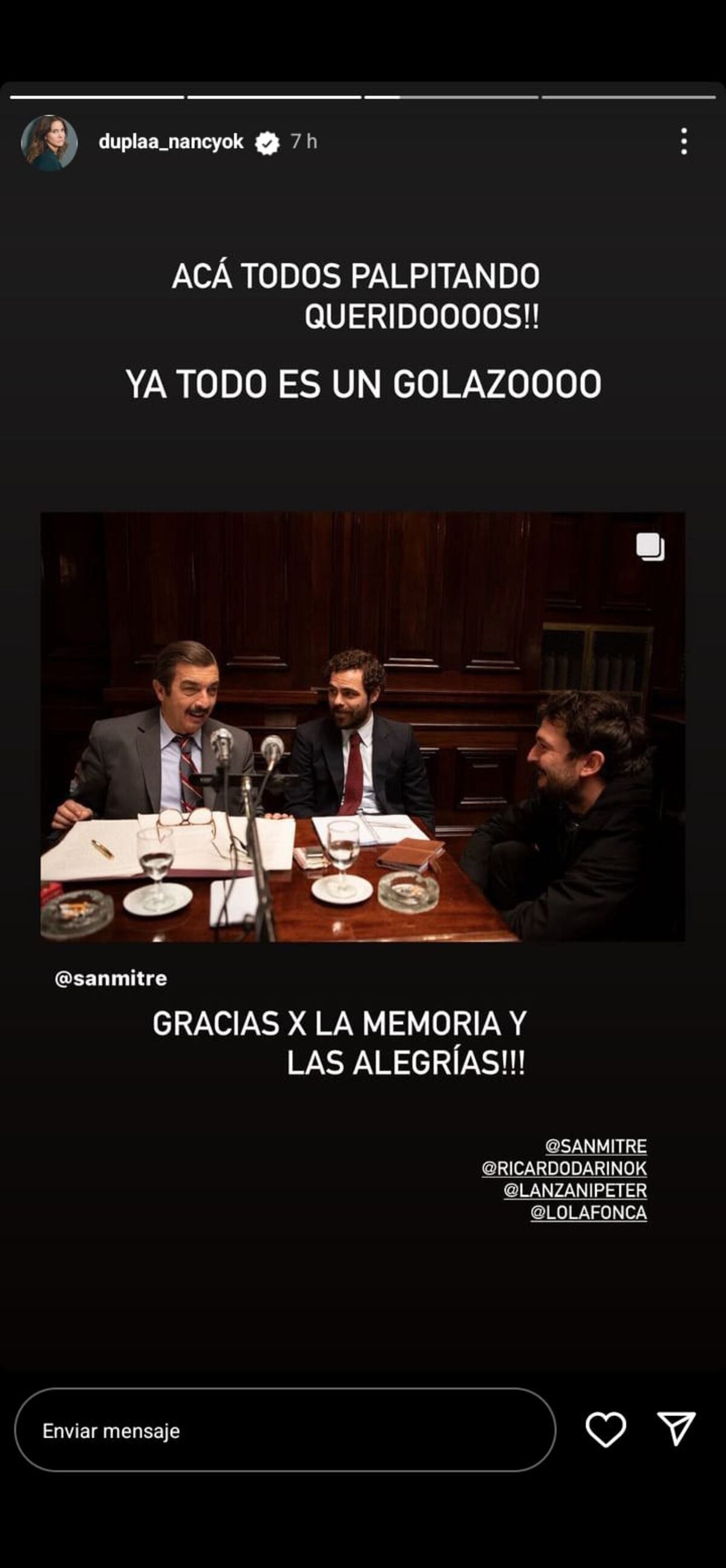 El mensaje de apoyo de los famosos para "Argentina, 1985". (Captura)