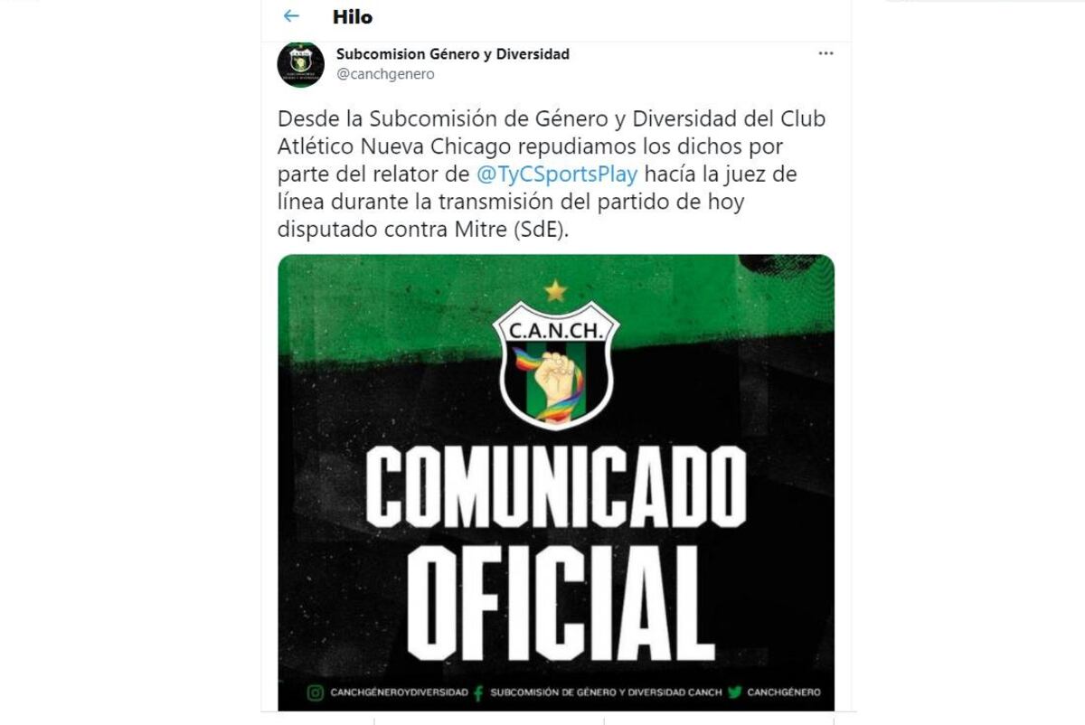 Comunicado Subcomisión de Género de Nueva Chicago