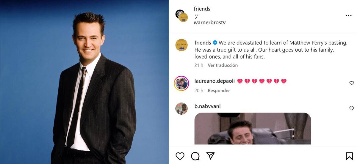 Dolor y despedidas por la muerte de Matthew Perry. (Instagram)