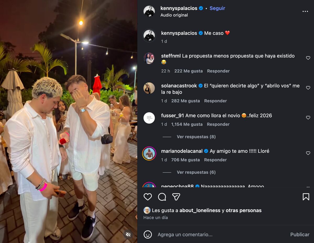 La publicación de Kennys Palacios anunciando su boda. (Foto: Captura de pantalla)
