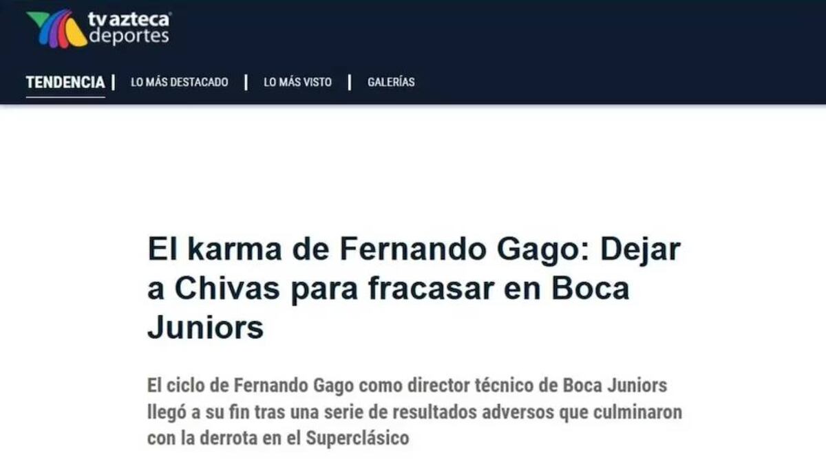 Algunos titulares de medios mejicanos para Gago (Captura)
